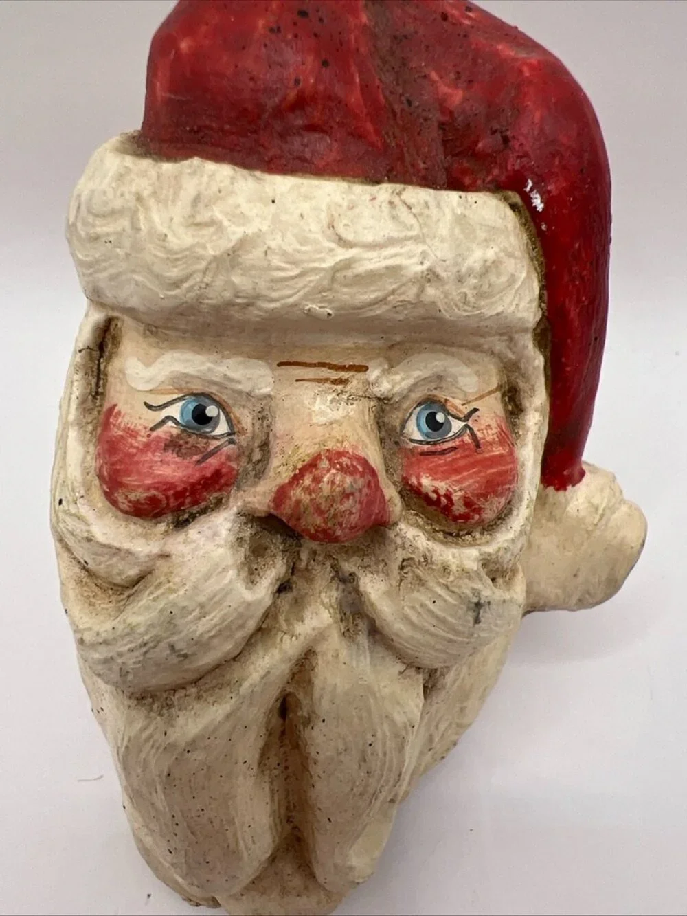 Vtg 1988 House of Hatten Santa Head Christmas Paper Mache Ornament 3.5”